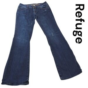 Refuge Women's Size 11L Dark Wash Flare Leg‎ Jeans Distressed Detail